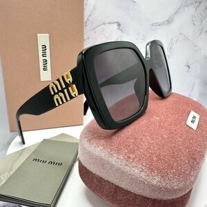New MIU MIU Sunglasses Black Square Gold Full Rim 56mm MIU MIU